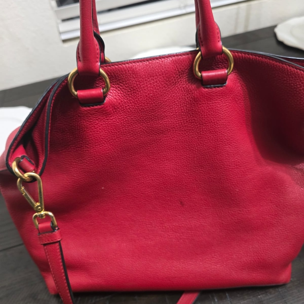 Prada Red Leather Satchel with Gold Details - Picture 10 of 11